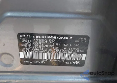 2017 Mitsubishi Outlander Es z USA, uszkodzony, nr VIN JA4AD2A33HZ032388